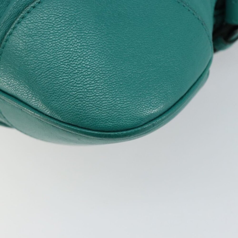 Authentic Salvatore Ferragamo Gancini Shoulder Bag Leather Green Silver - Picture 7 of 16